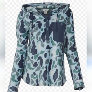 ASCEND Half snap Long sleeve fleece hoodie. shattered Camo. Size XS NWT